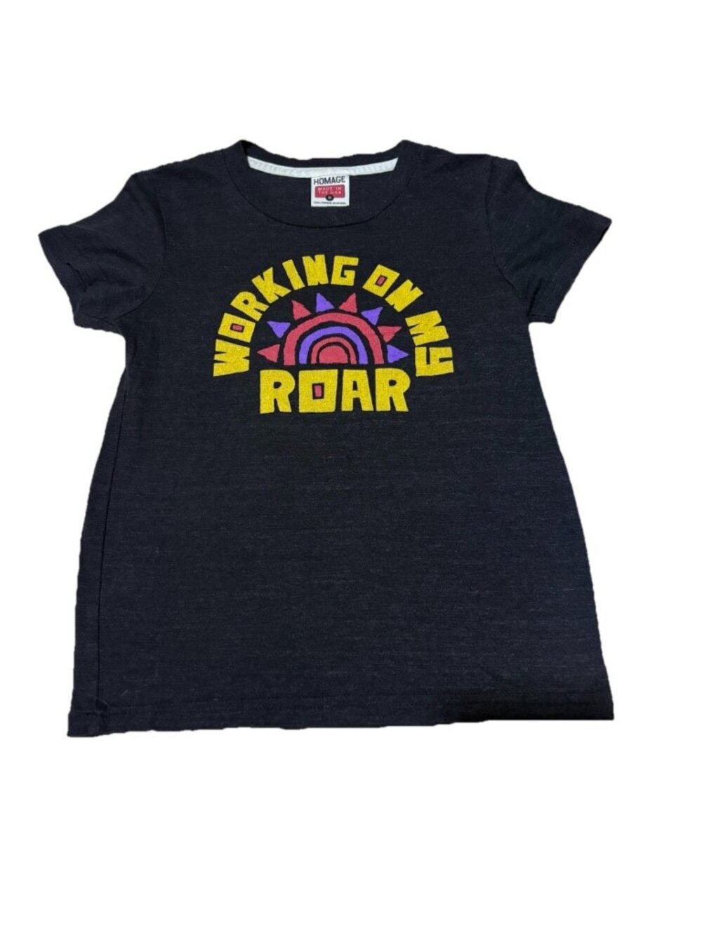 Homage Kids ROAR Graphic T Shirt Size 6 Made In USA Black Soft Tee Retro